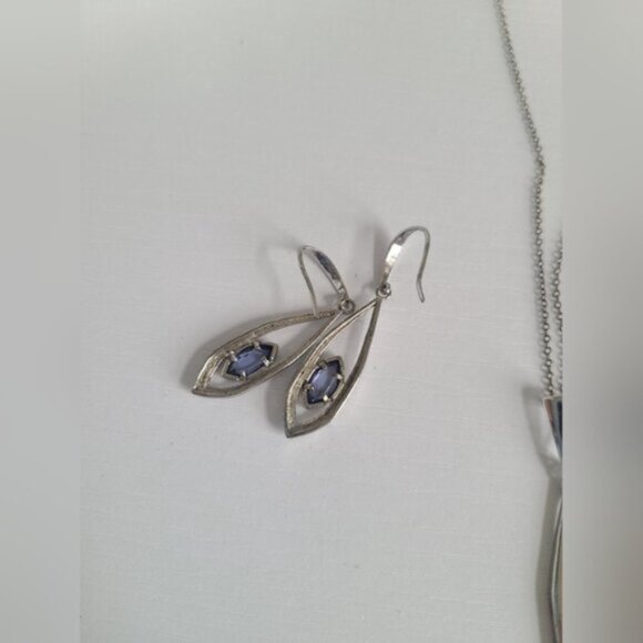 Vintage Tocara Montreal Sterling Silver Blue Crystal Drop Earrings Necklace - Picture 7 of 13